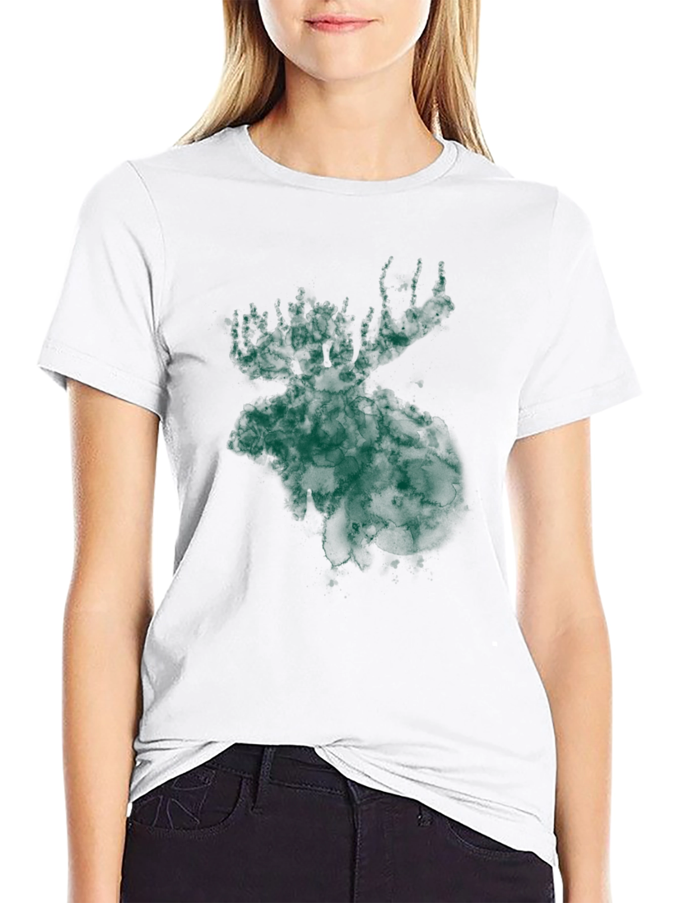 Green Moose Graphic Print Black T-Shirt