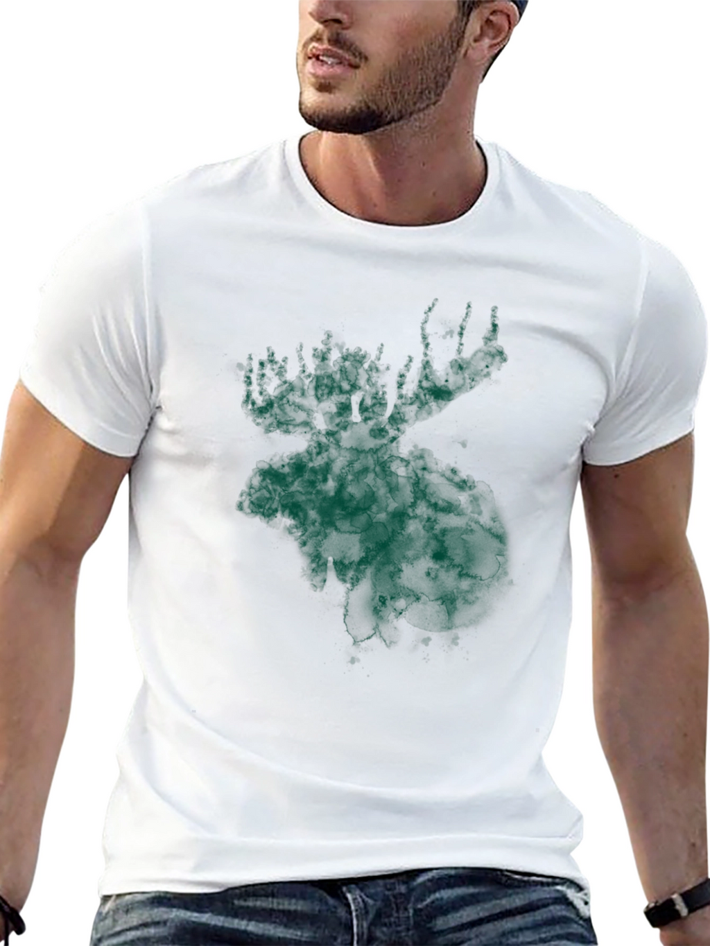 Green Moose Graphic Print Black T-Shirt