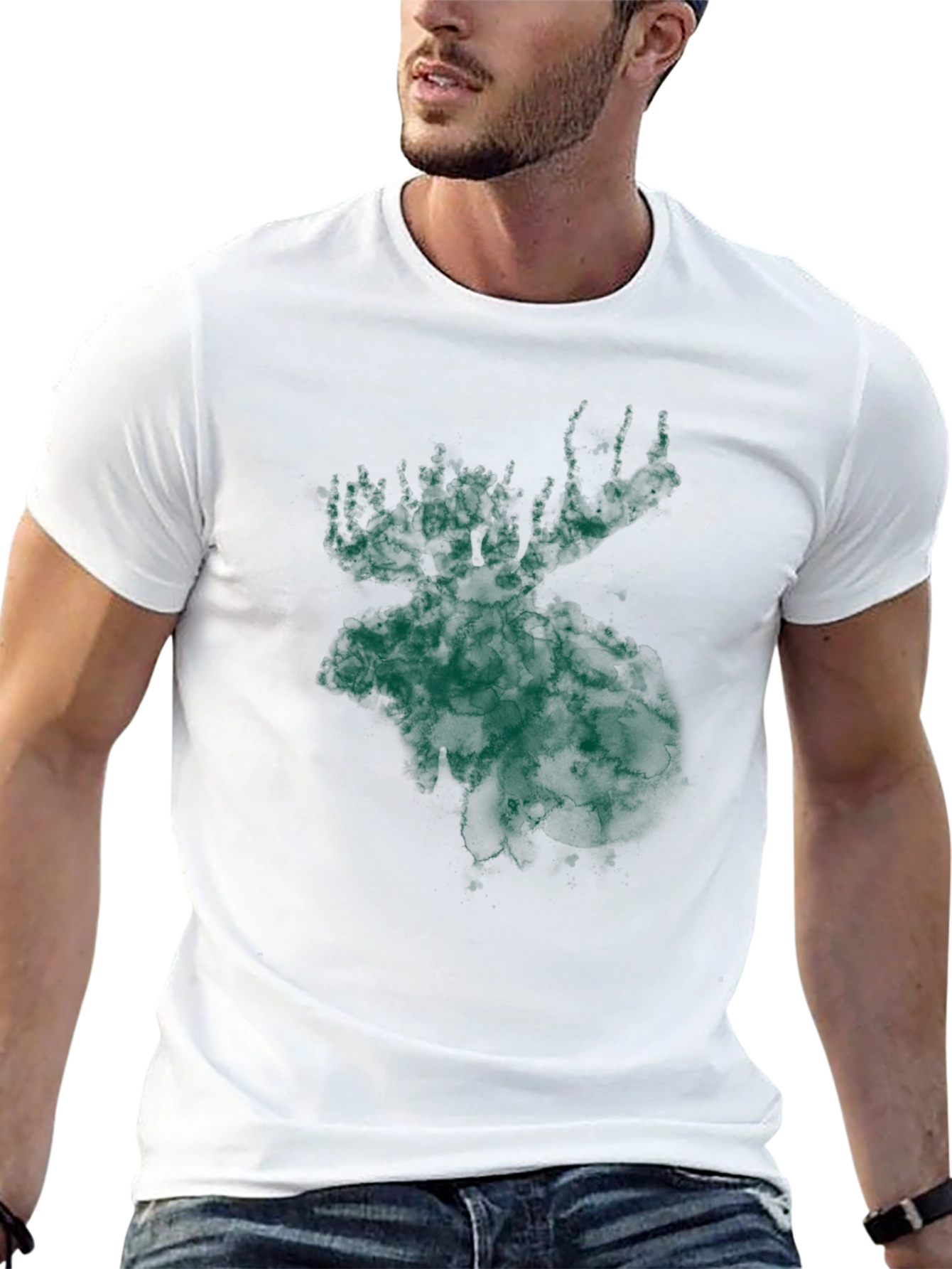 Green Moose Graphic Print Black T-Shirt