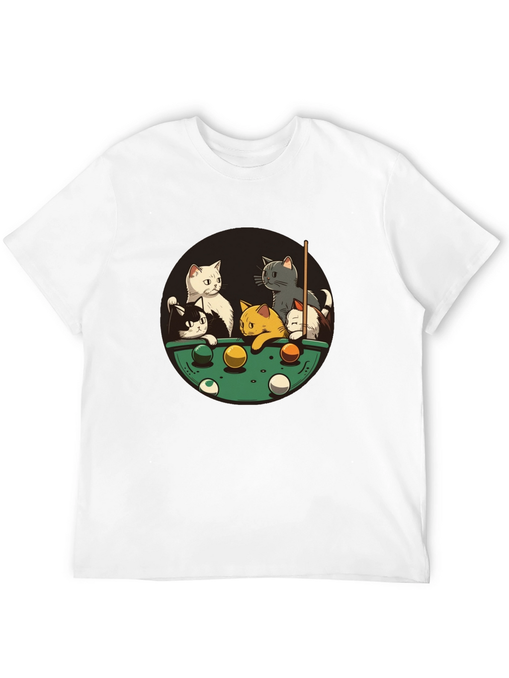 Cats Playing Pool Black T-Shirt