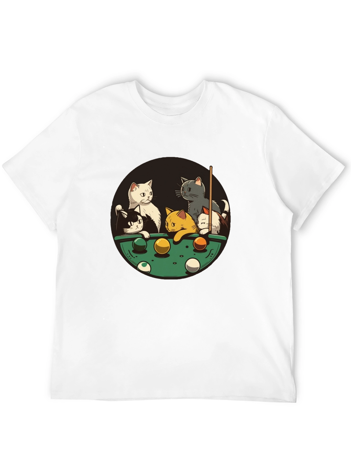 Cats Playing Pool Black T-Shirt