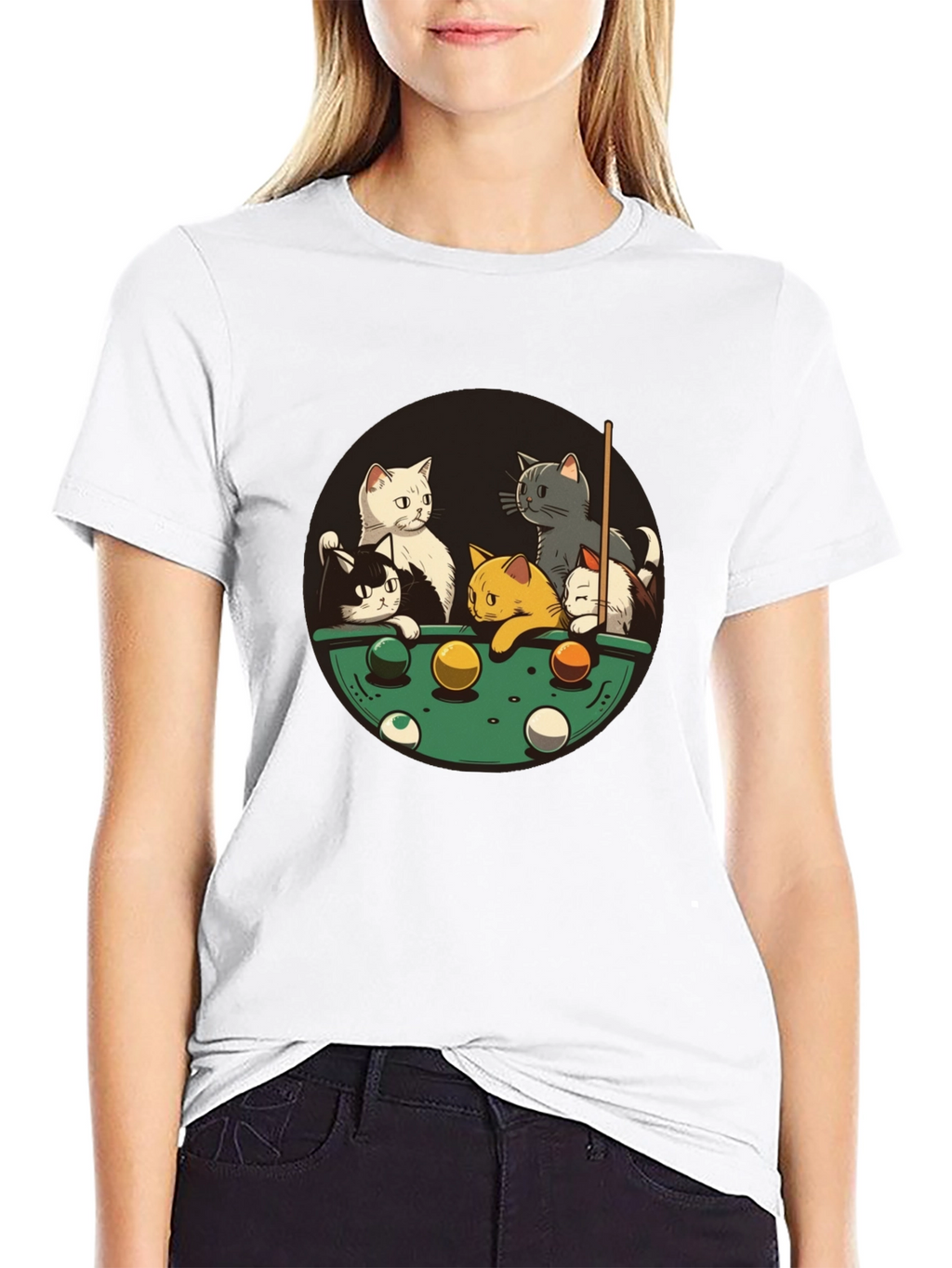 Cats Playing Pool Black T-Shirt