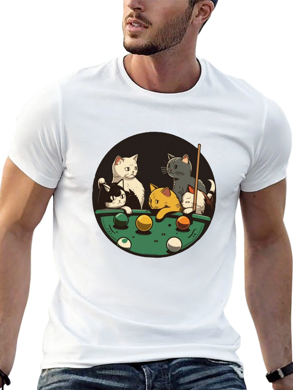 Cats Playing Pool Black T-Shirt