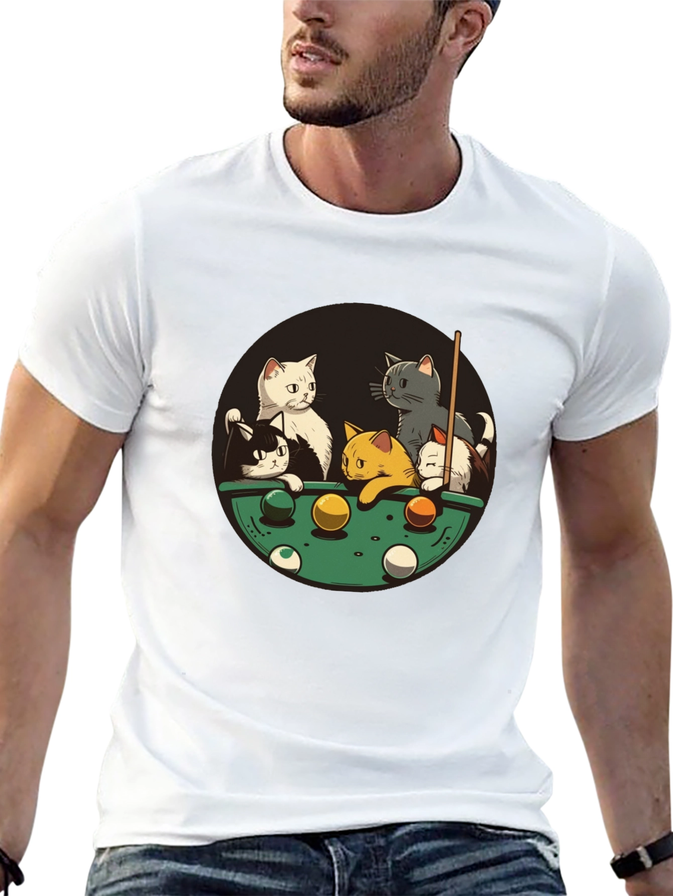 Cats Playing Pool Black T-Shirt