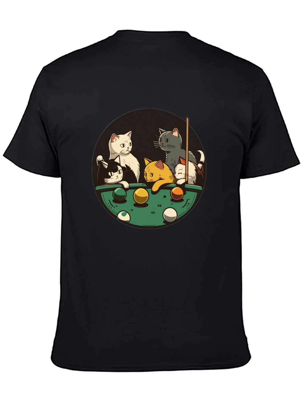 Cats Playing Pool Black T-Shirt