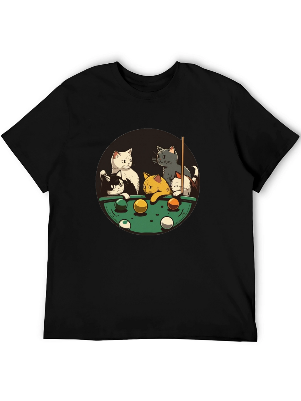 Cats Playing Pool Black T-Shirt