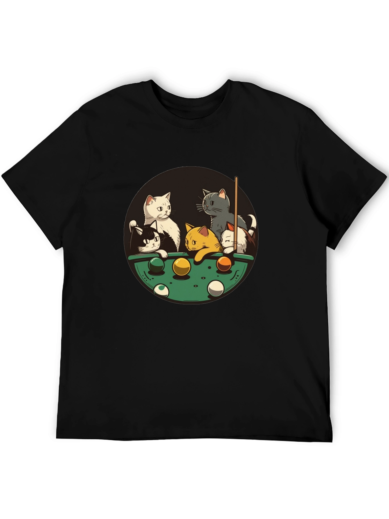 Cats Playing Pool Black T-Shirt