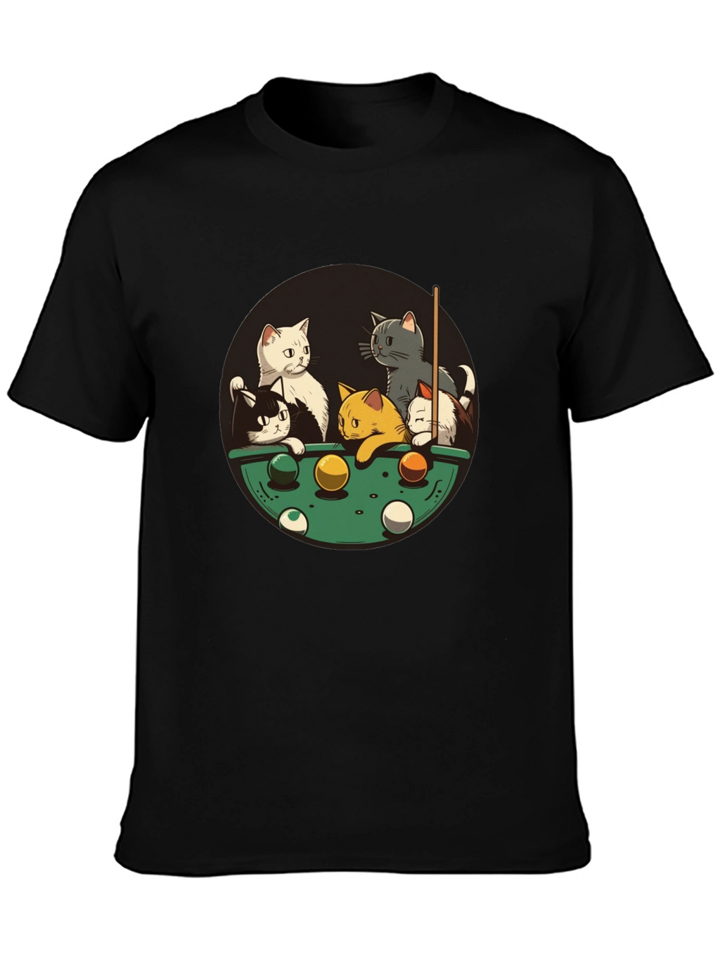 Cats Playing Pool Black T-Shirt