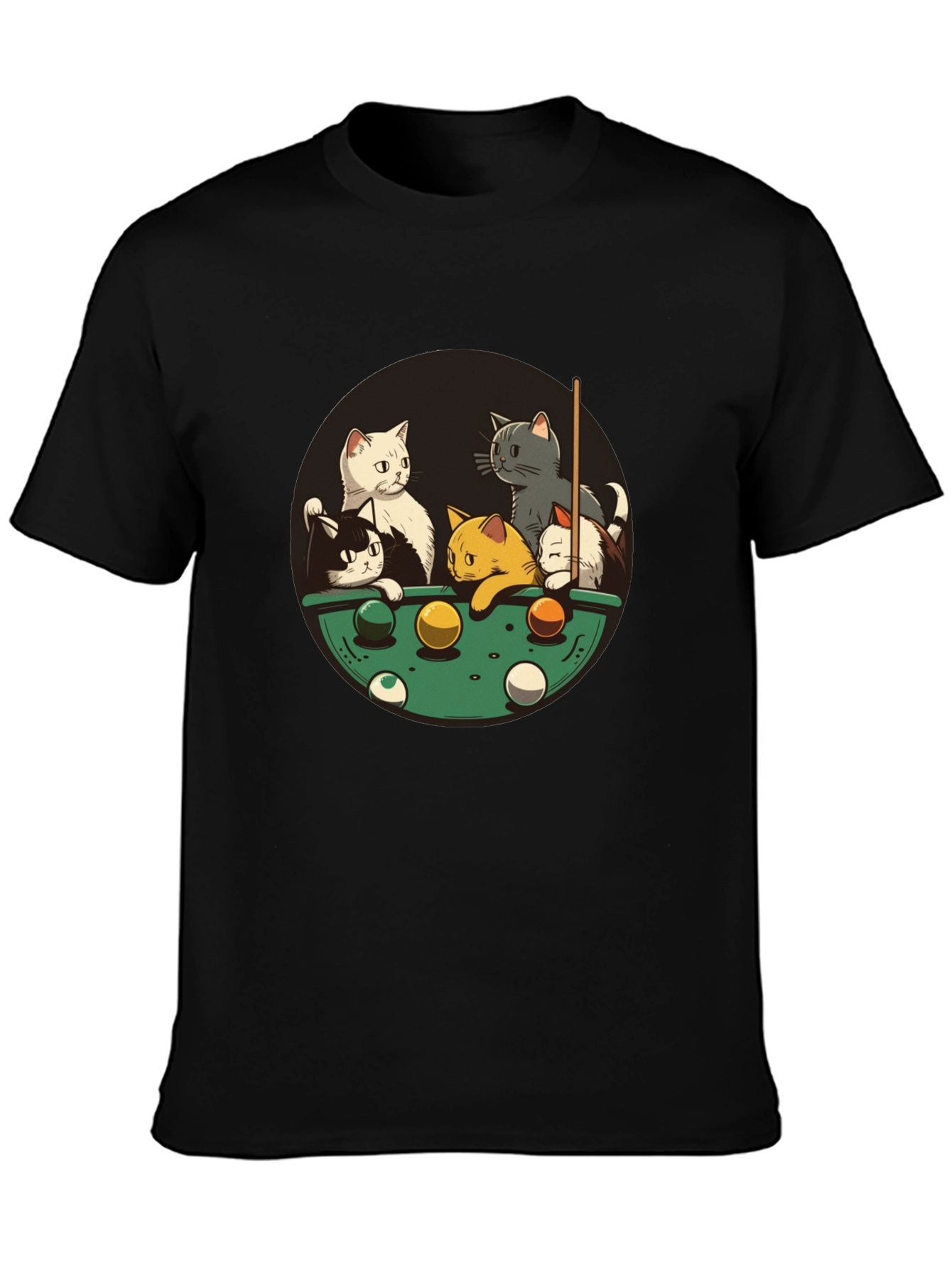 Cats Playing Pool Black T-Shirt