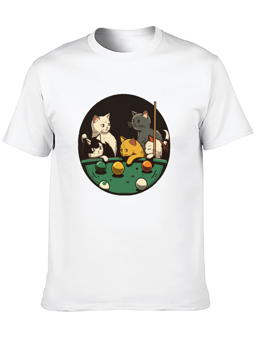 Cats Playing Pool Black T-Shirt