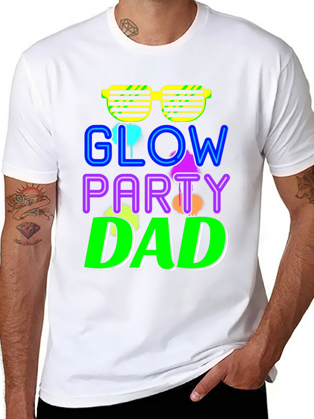 Glow Party Dad T-Shirt - Neon Retro Style