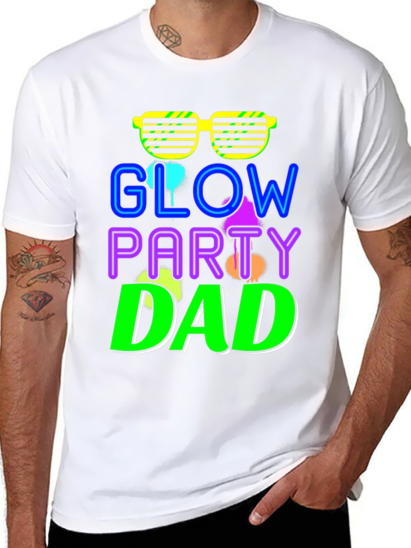 Glow Party Dad T-Shirt - Neon Retro Style