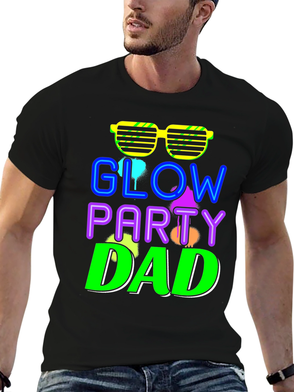 Glow Party Dad T-Shirt - Neon Retro Style