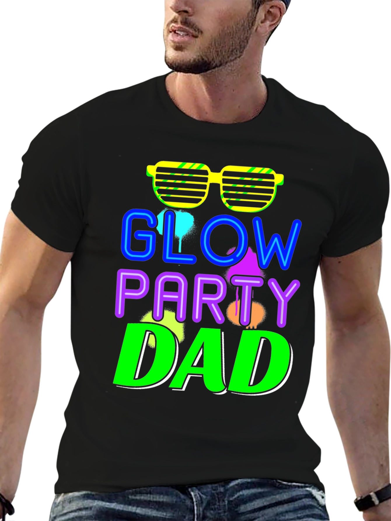 Glow Party Dad T-Shirt - Neon Retro Style