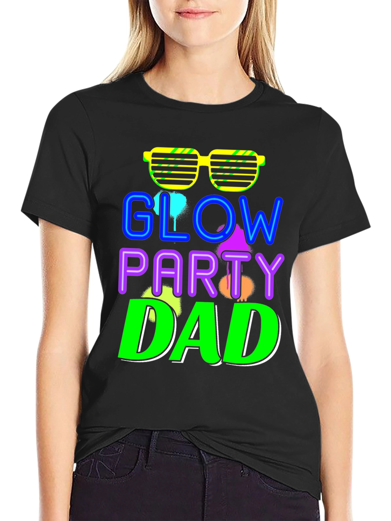 Glow Party Dad T-Shirt - Neon Retro Style