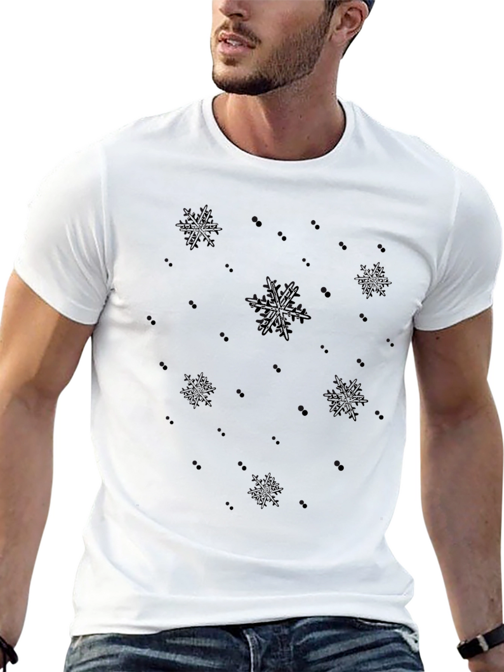 Snowflake Embellished Black T-Shirt