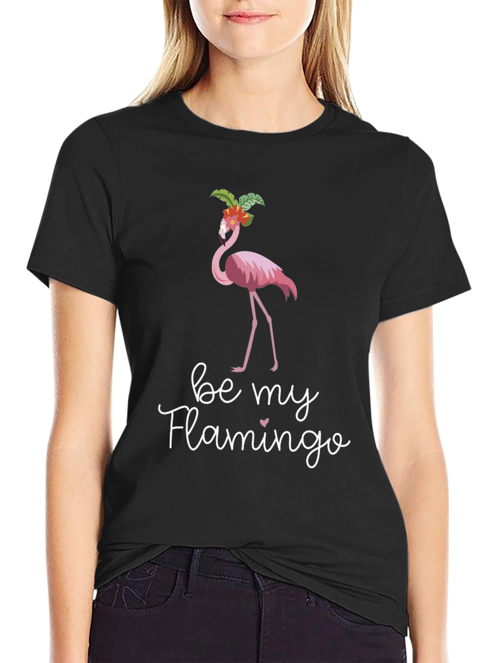 Be My Flamingo Graphic Tee - Black Cotton T-Shirt