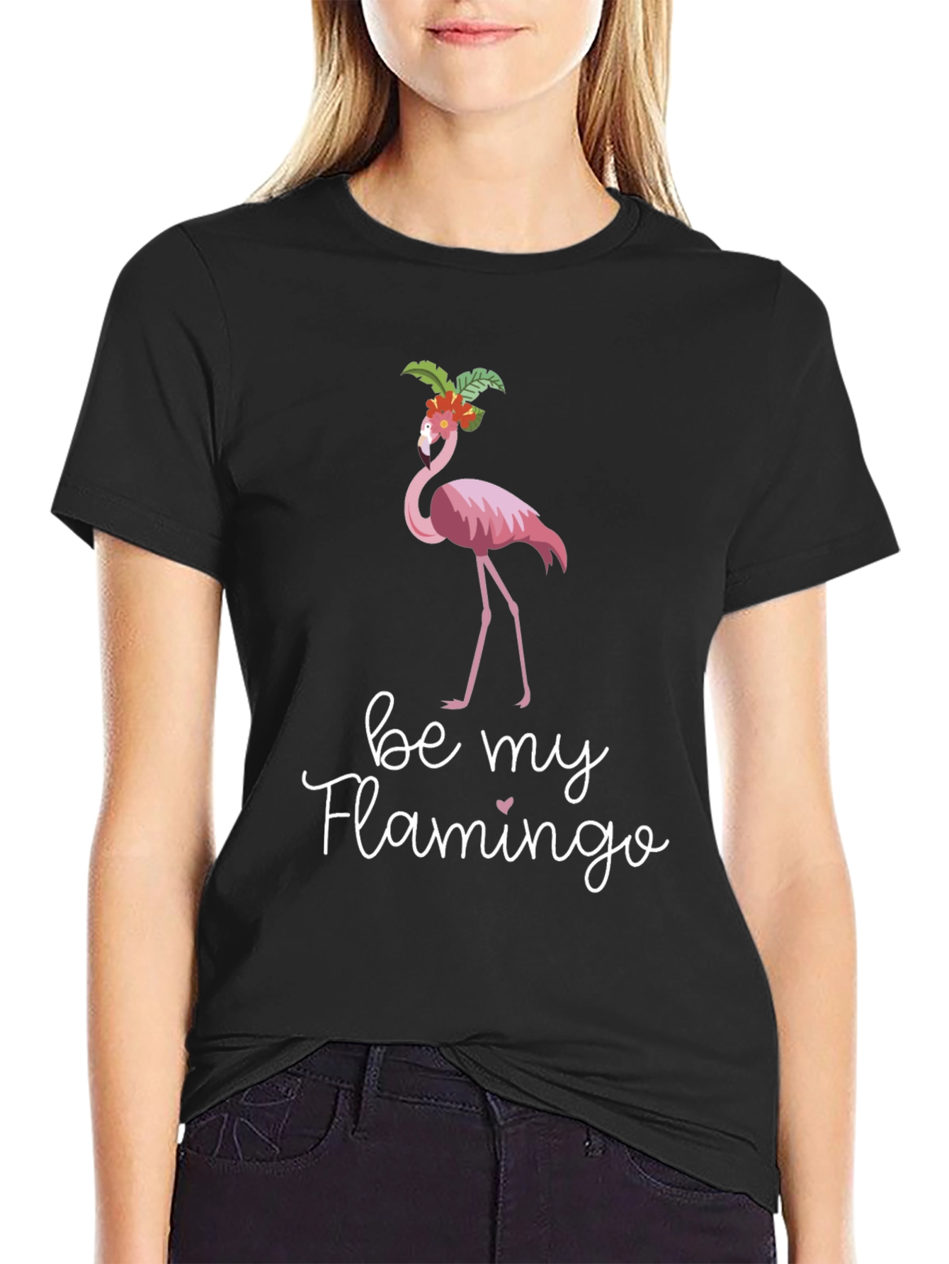 Be My Flamingo Graphic Tee - Black Cotton T-Shirt