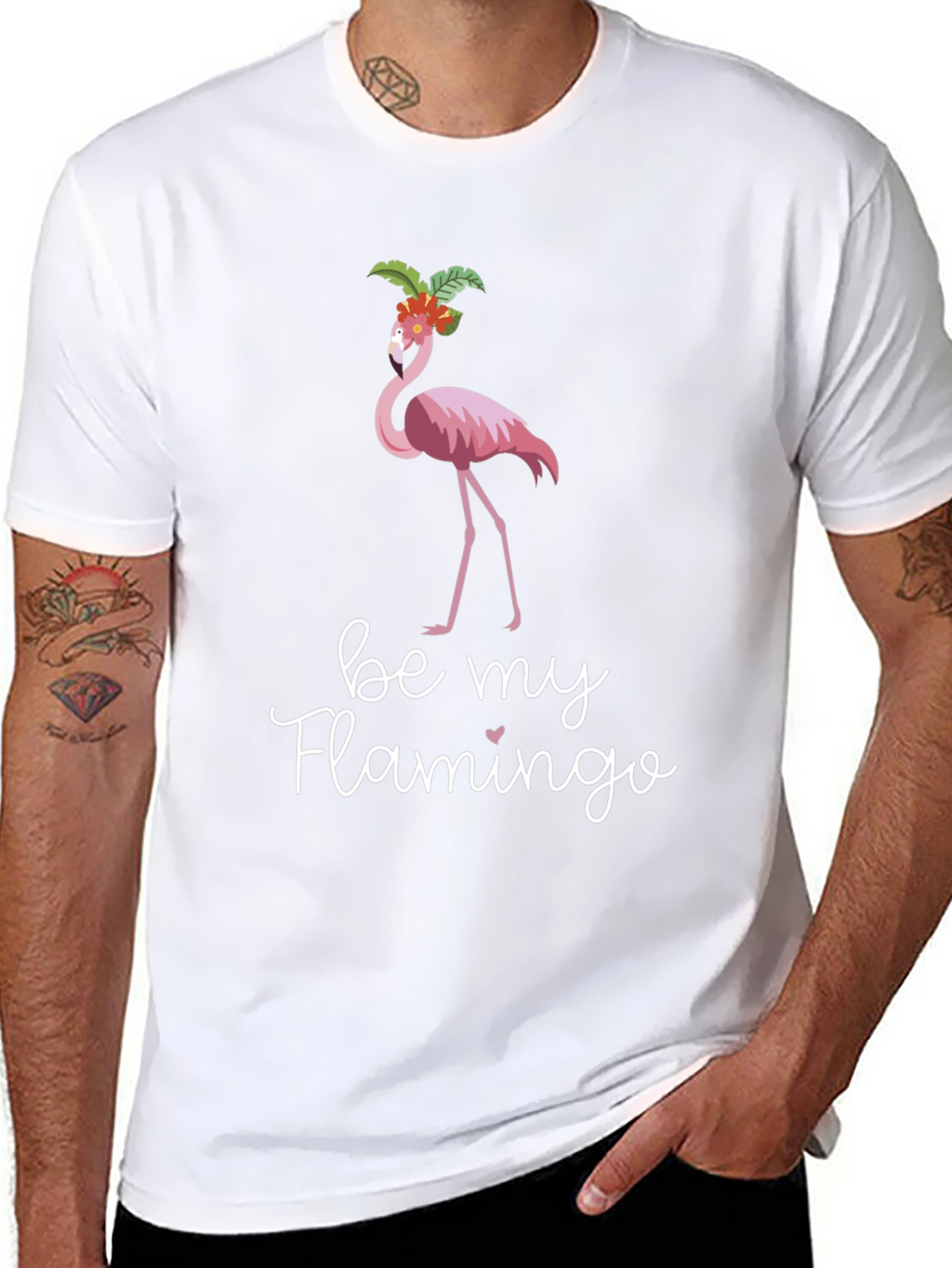 Be My Flamingo Graphic Tee - Black Cotton T-Shirt