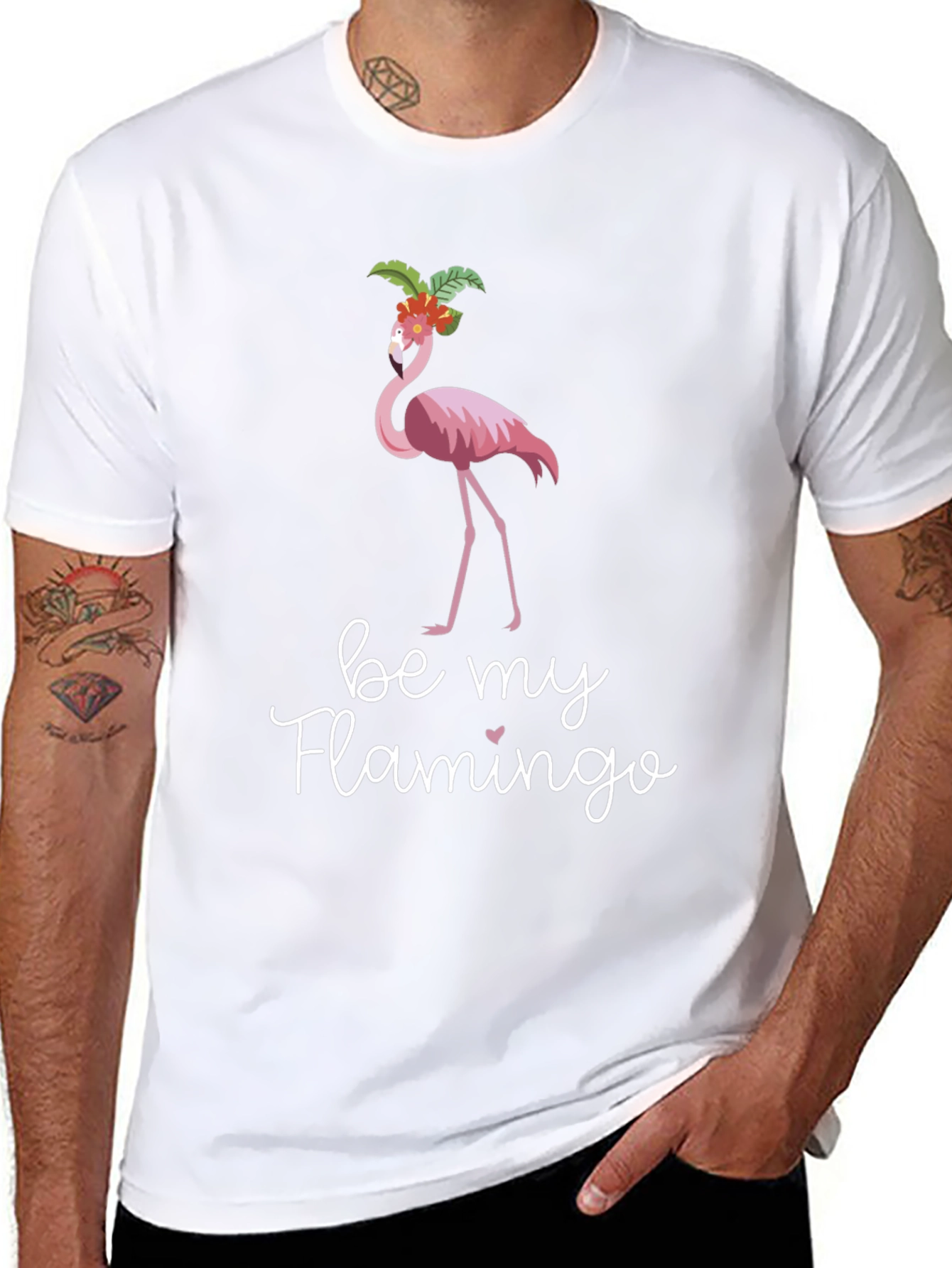 Be My Flamingo Graphic Tee - Black Cotton T-Shirt
