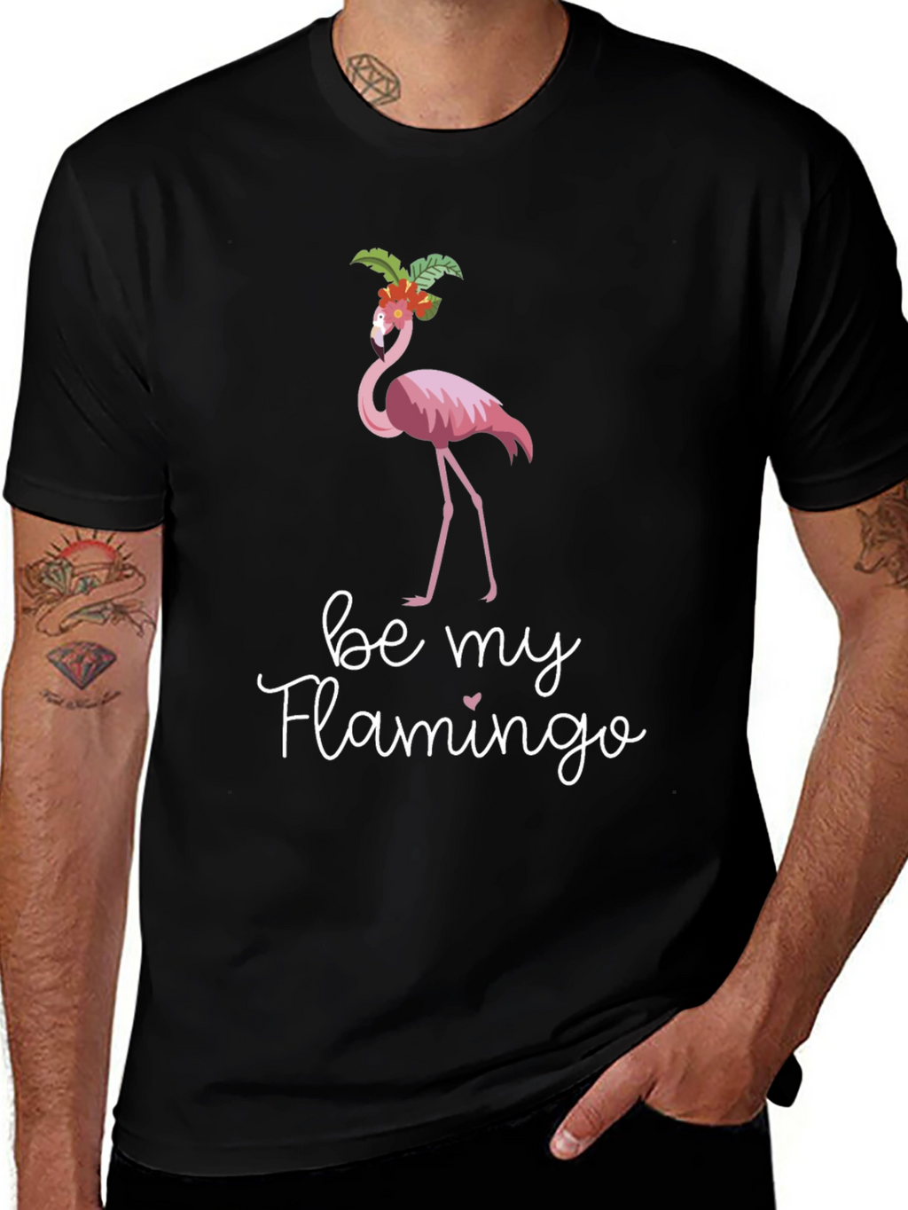 Be My Flamingo Graphic Tee - Black Cotton T-Shirt