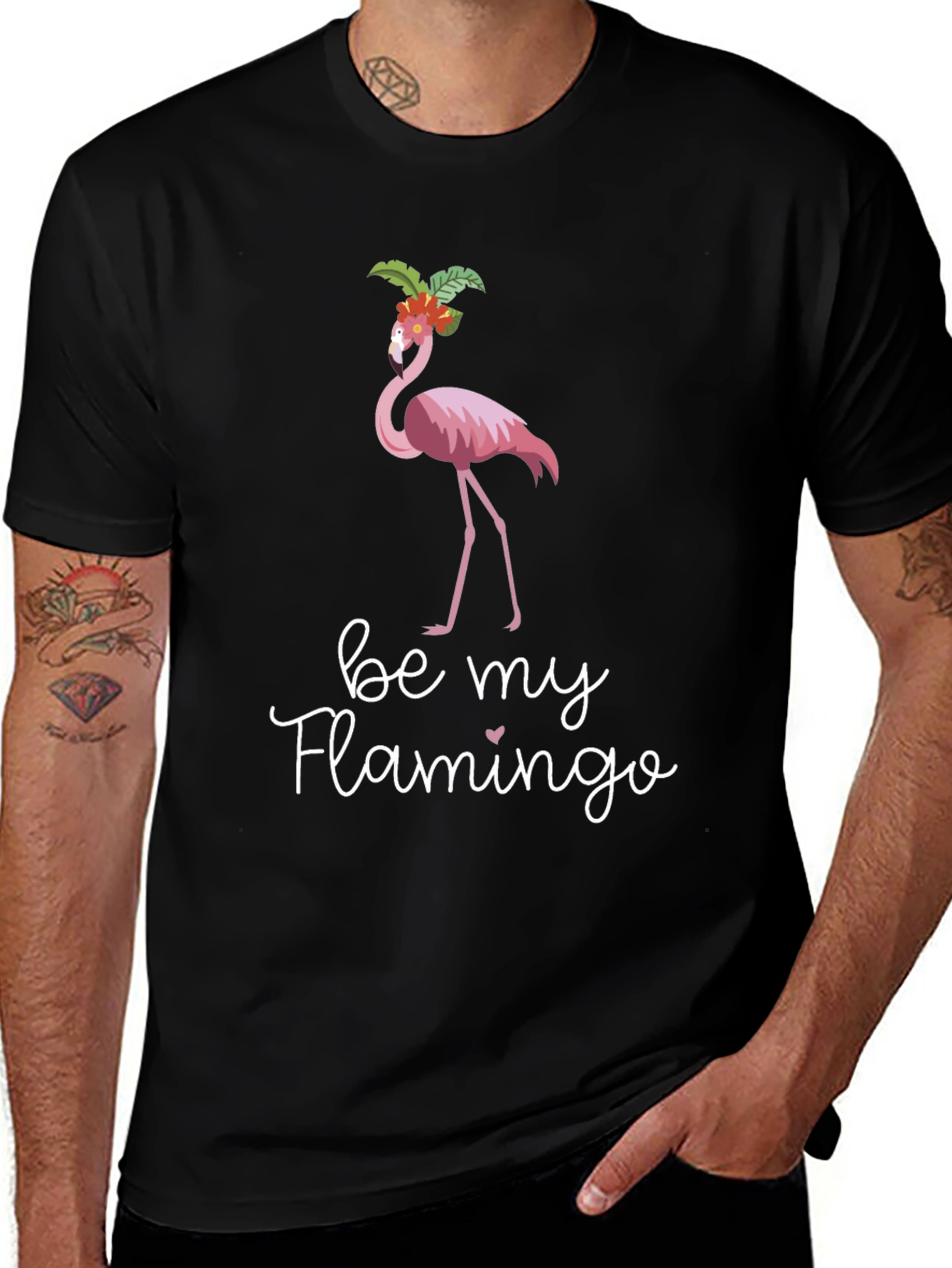 Be My Flamingo Graphic Tee - Black Cotton T-Shirt