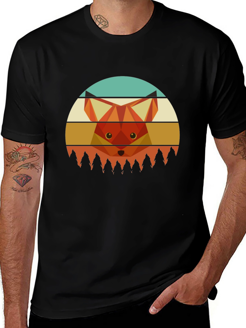 Geometric Fox Graphic Tee - Unisex Crew Neck T-Shirt