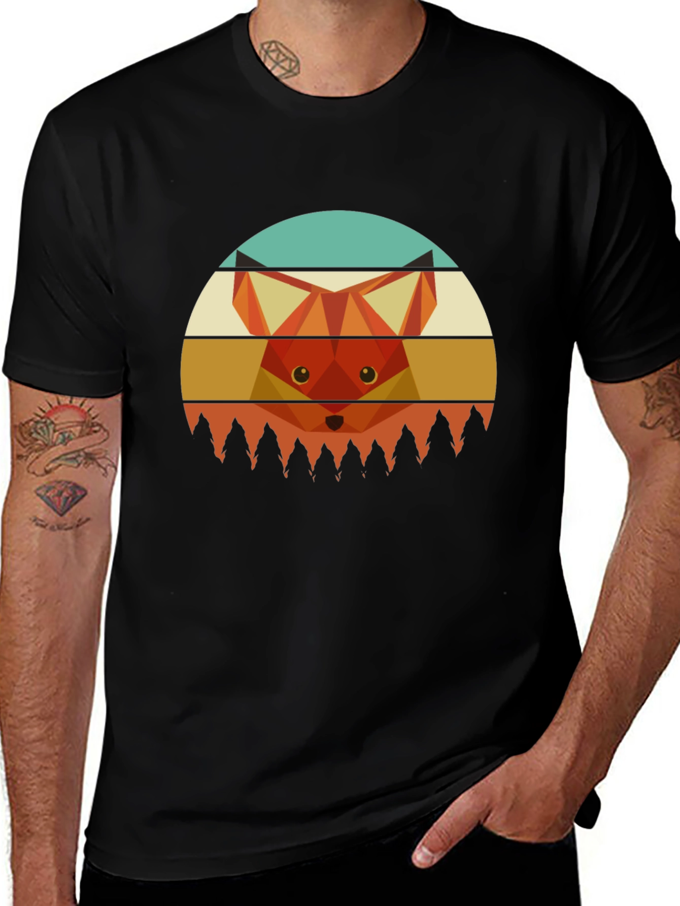 Geometric Fox Graphic Tee - Unisex Crew Neck T-Shirt