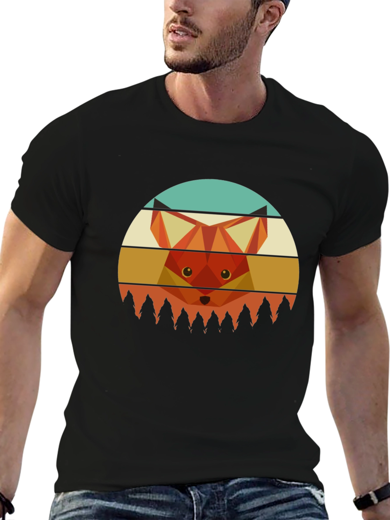 Geometric Fox Graphic Tee - Unisex Crew Neck T-Shirt