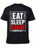 Eat Sleep Squat Repeat Black Graphic Tee