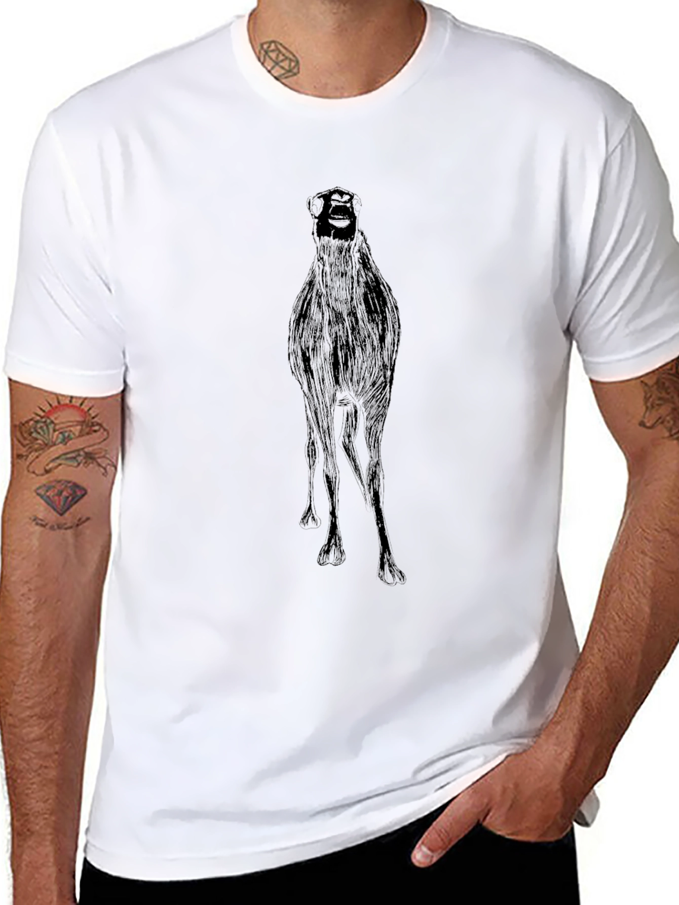 Black Graphic Tee - Quirky Ostrich Print