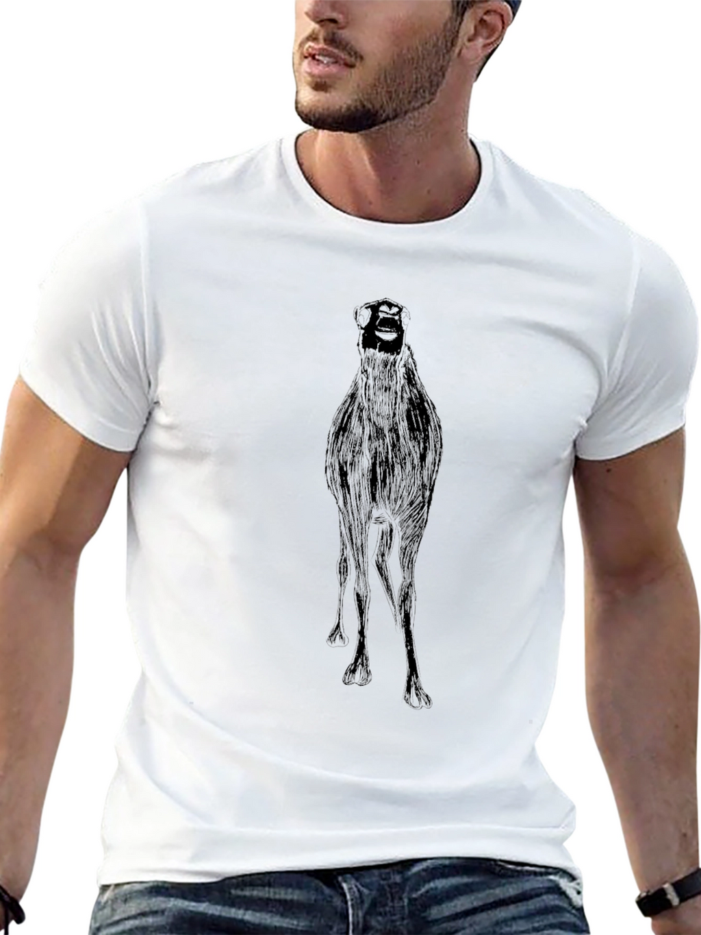 Black Graphic Tee - Quirky Ostrich Print