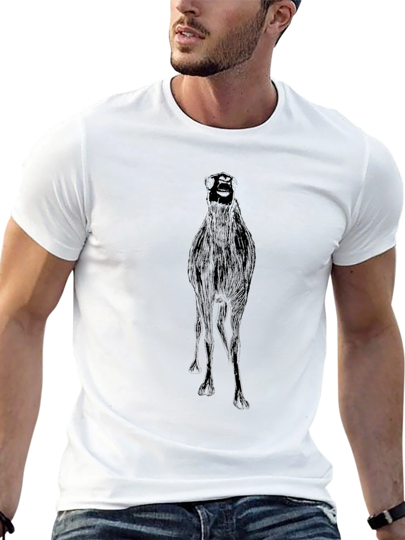 Black Graphic Tee - Quirky Ostrich Print