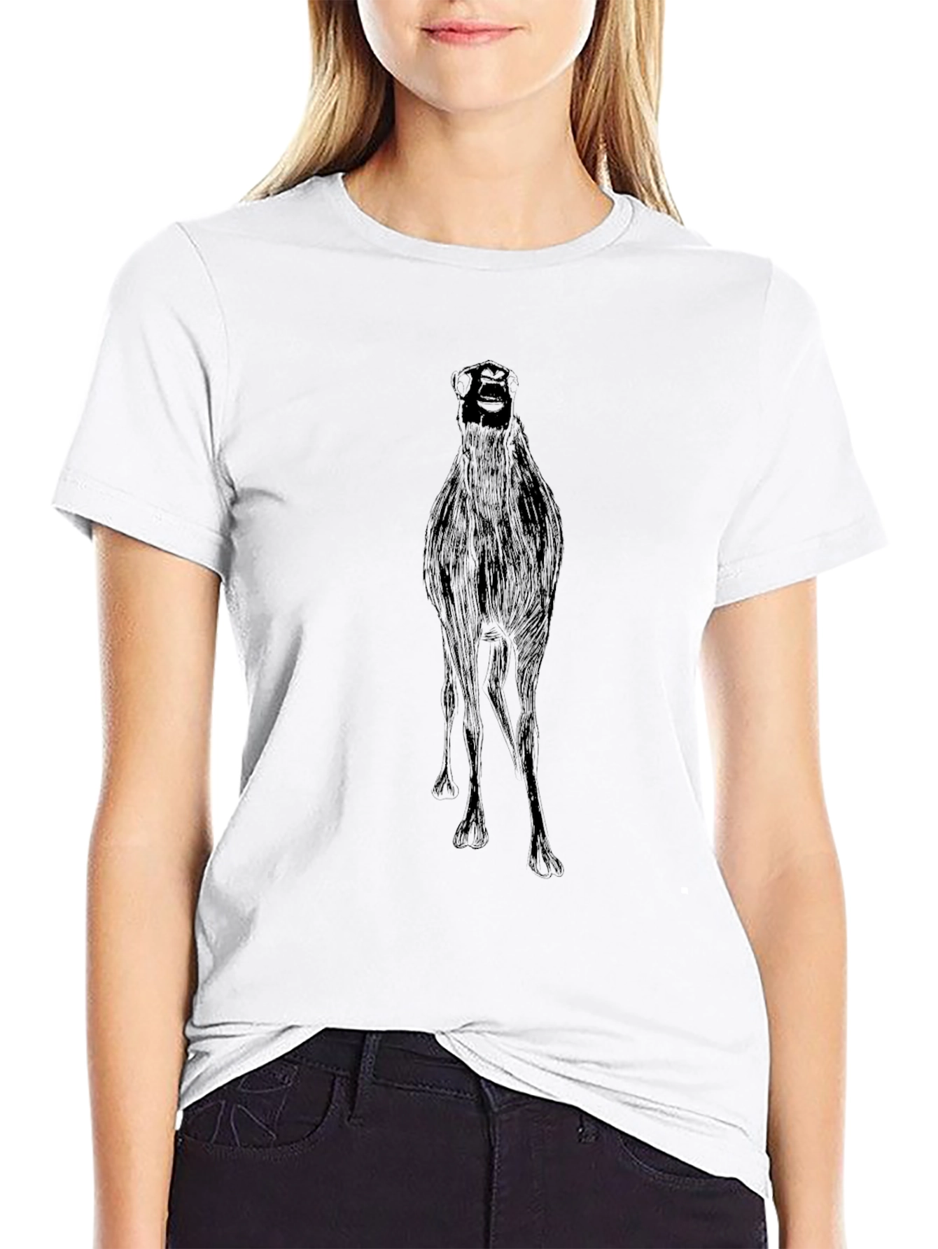 Black Graphic Tee - Quirky Ostrich Print