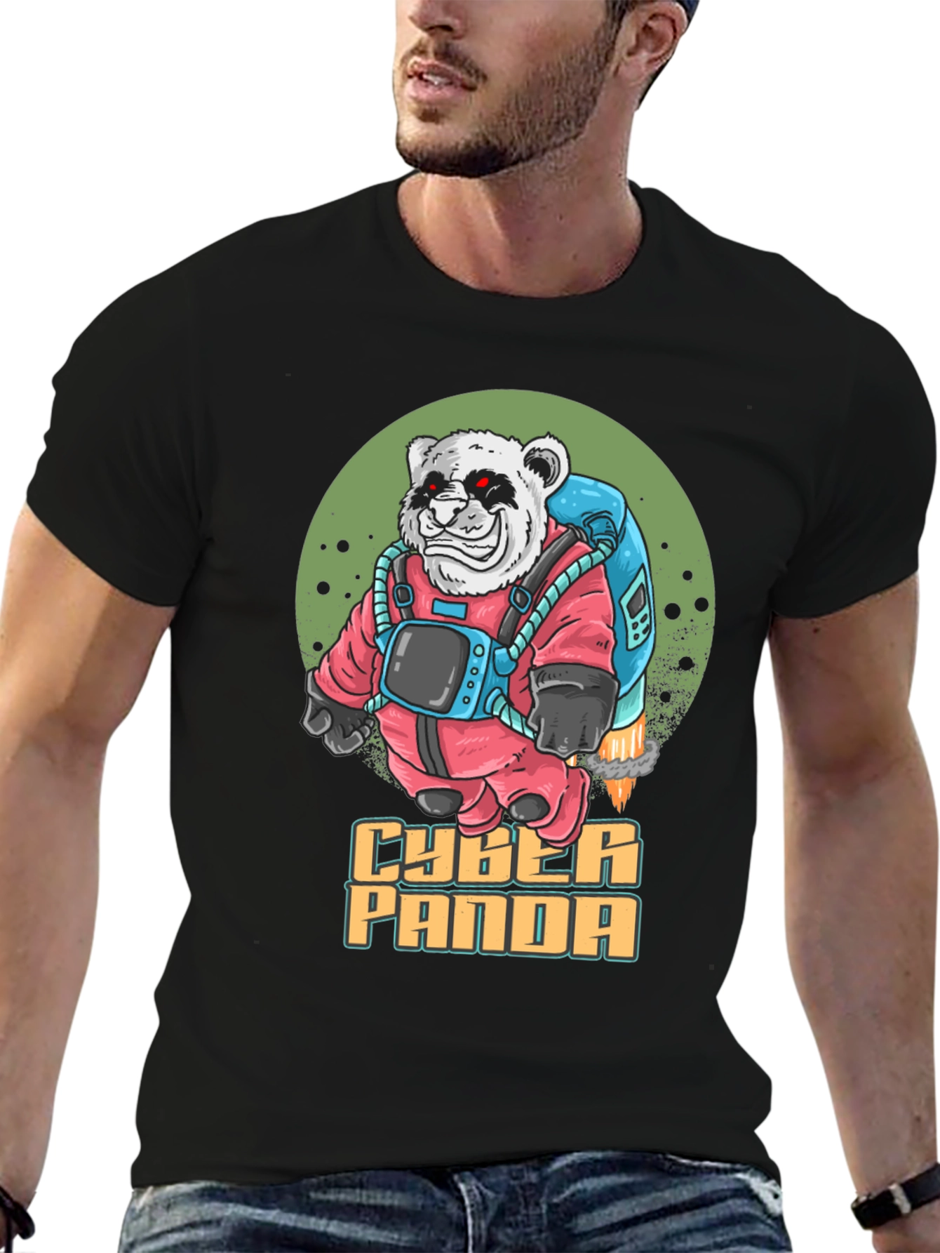 Cyber Panda Graphic T-Shirt - Trendy Crew Neck Tee