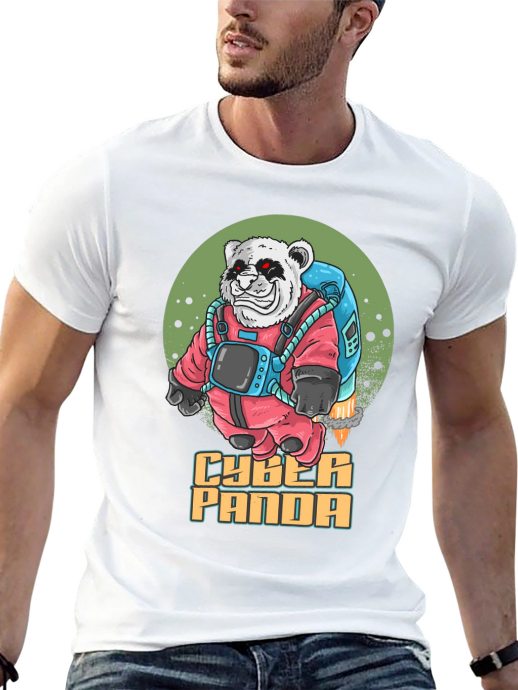 Cyber Panda Graphic T-Shirt - Trendy Crew Neck Tee