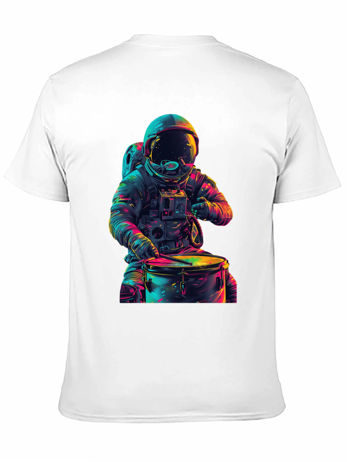 Astronaut Drummer Graphic Tee - Cosmic Beats T-Shirt