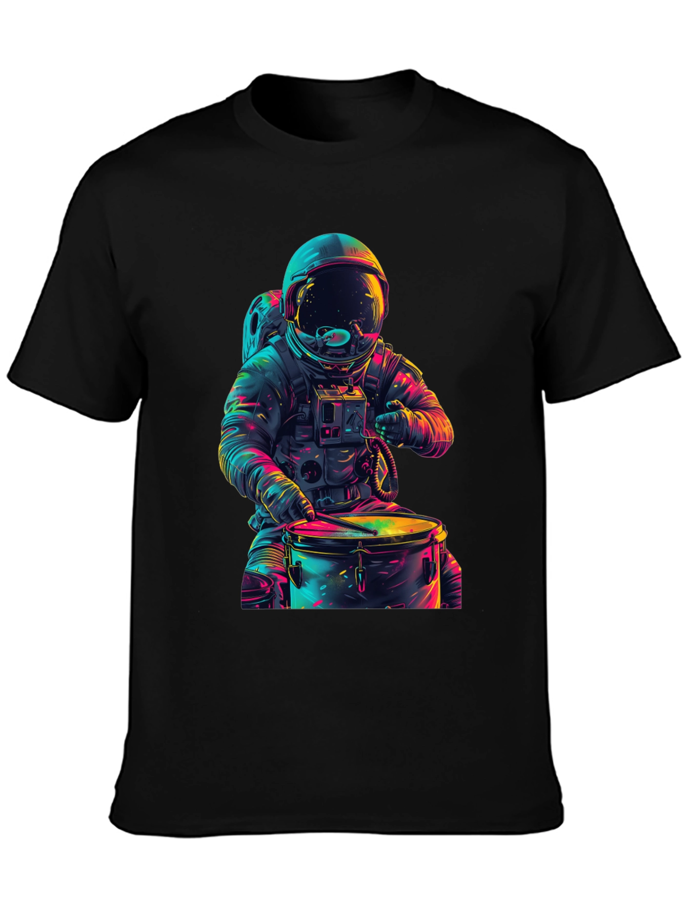Astronaut Drummer Graphic Tee - Cosmic Beats T-Shirt