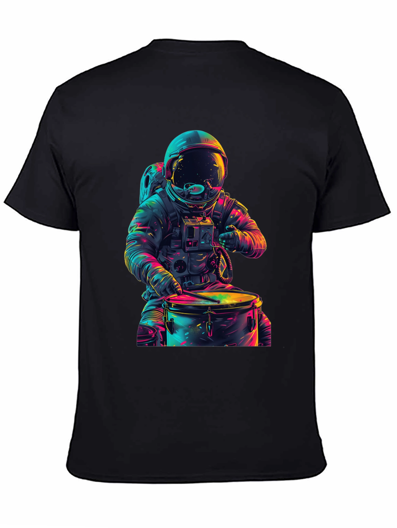 Astronaut Drummer Graphic Tee - Cosmic Beats T-Shirt