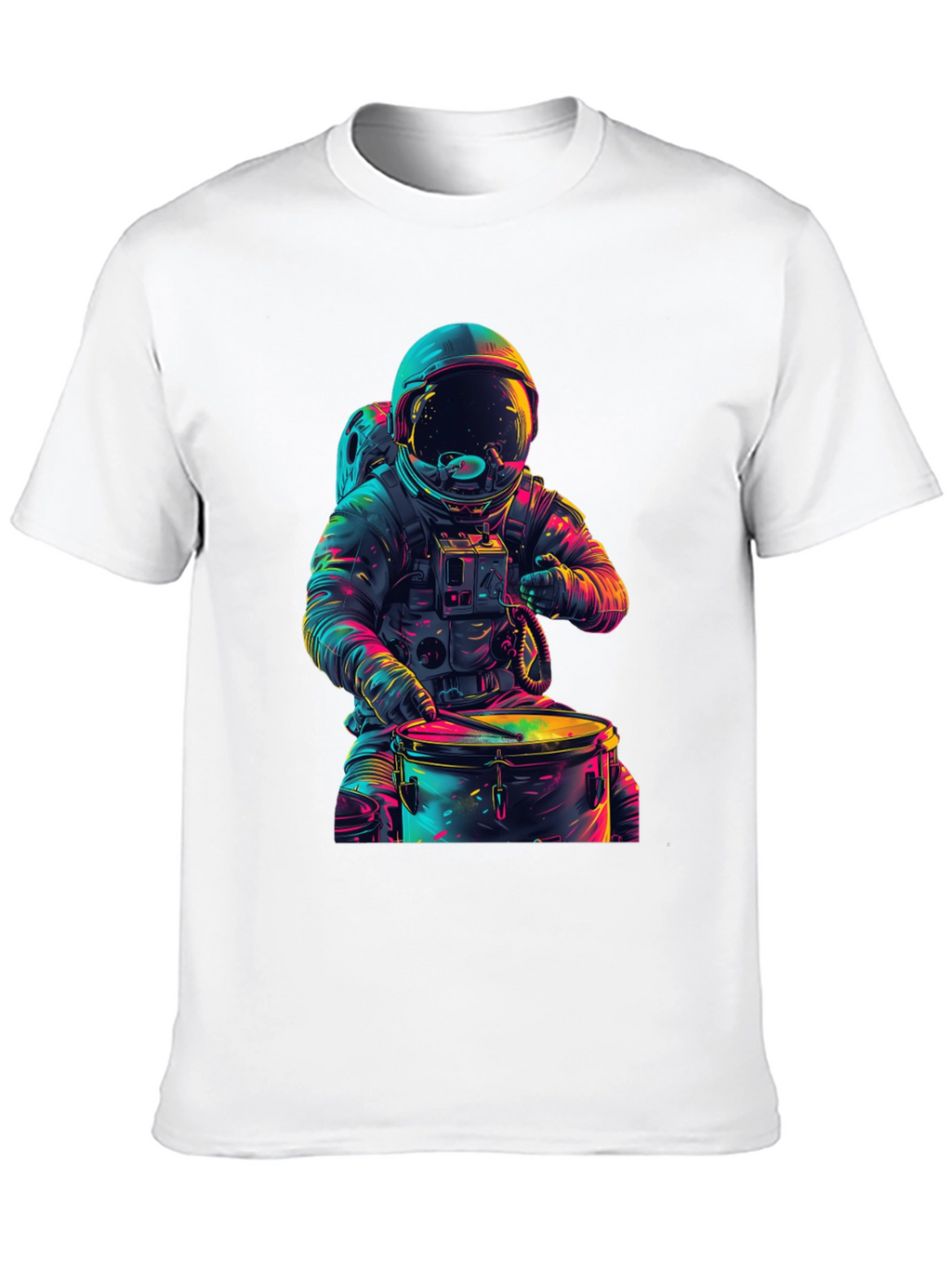 Astronaut Drummer Graphic Tee - Cosmic Beats T-Shirt