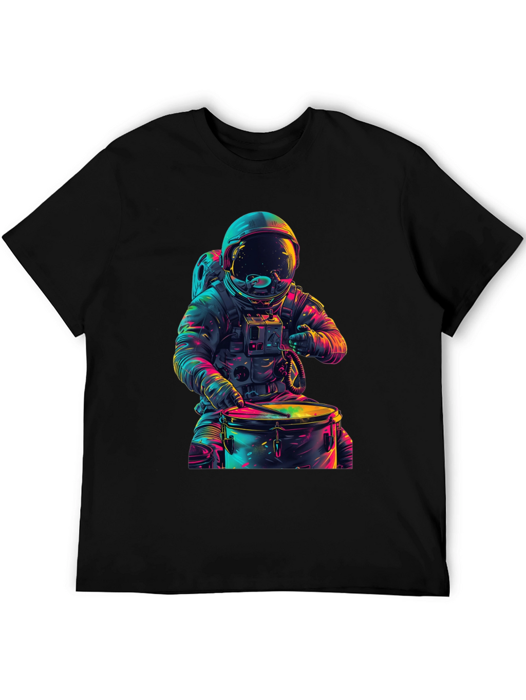 Astronaut Drummer Graphic Tee - Cosmic Beats T-Shirt