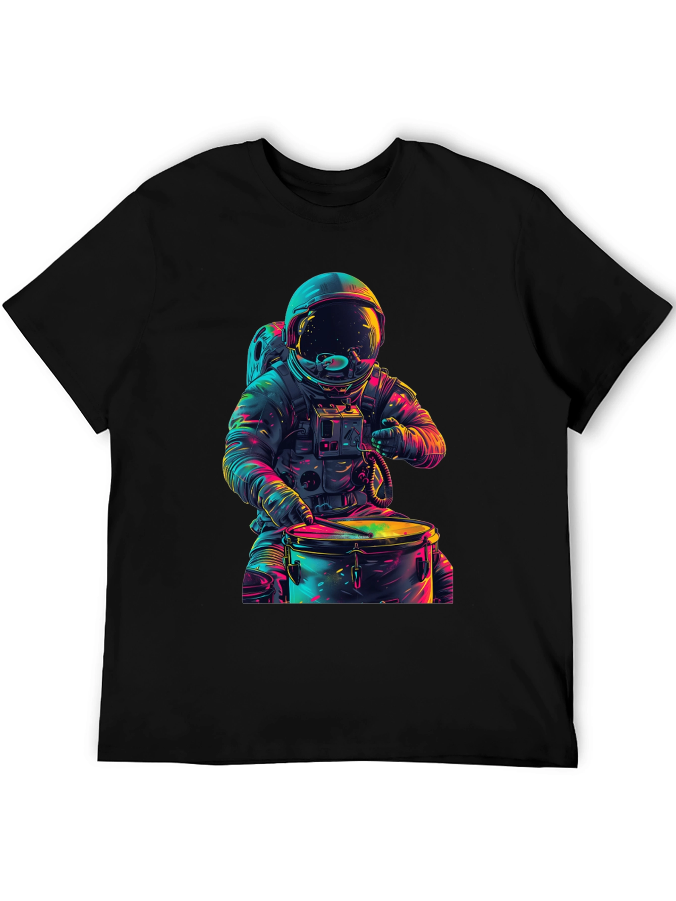 Astronaut Drummer Graphic Tee - Cosmic Beats T-Shirt