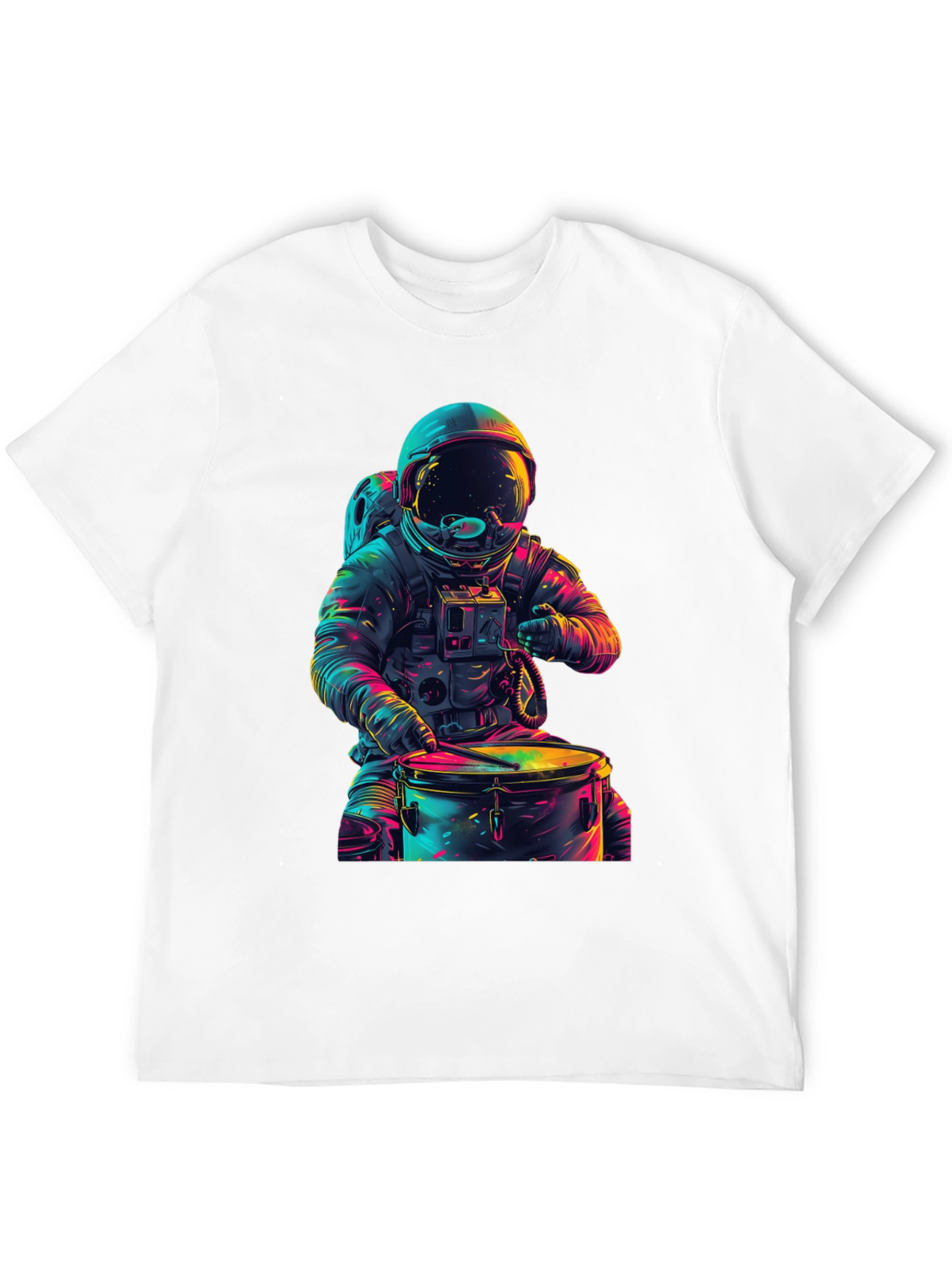 Astronaut Drummer Graphic Tee - Cosmic Beats T-Shirt
