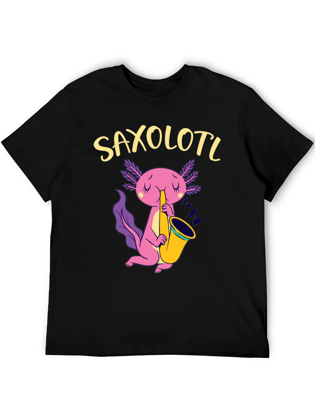 Saxolotl Black T-Shirt - Axolotl Saxophone Player
