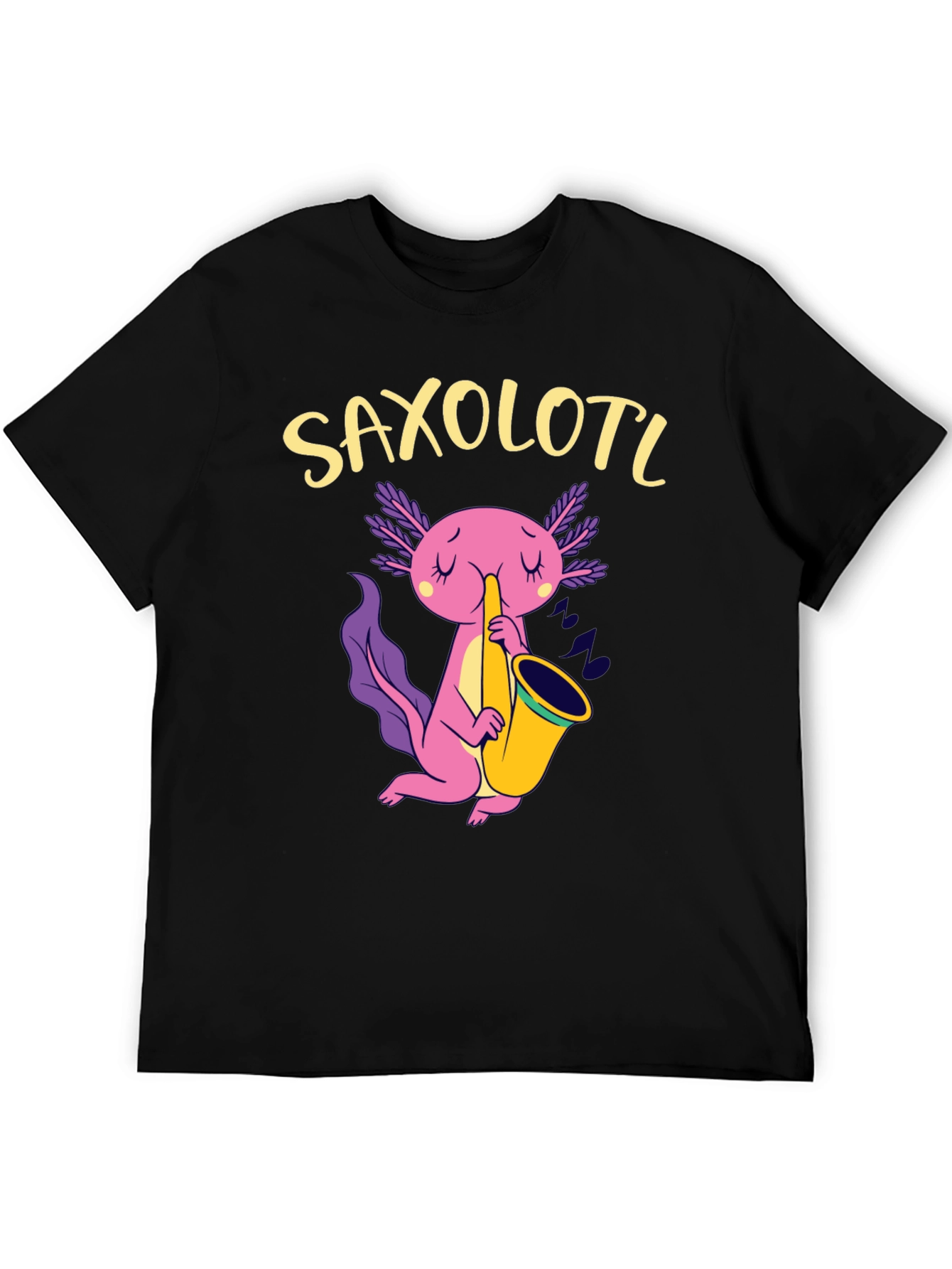 Saxolotl Black T-Shirt - Axolotl Saxophone Player