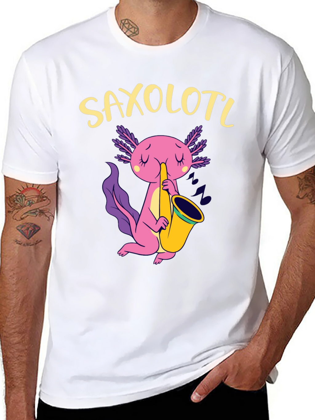 Saxolotl Black T-Shirt - Axolotl Saxophone Player