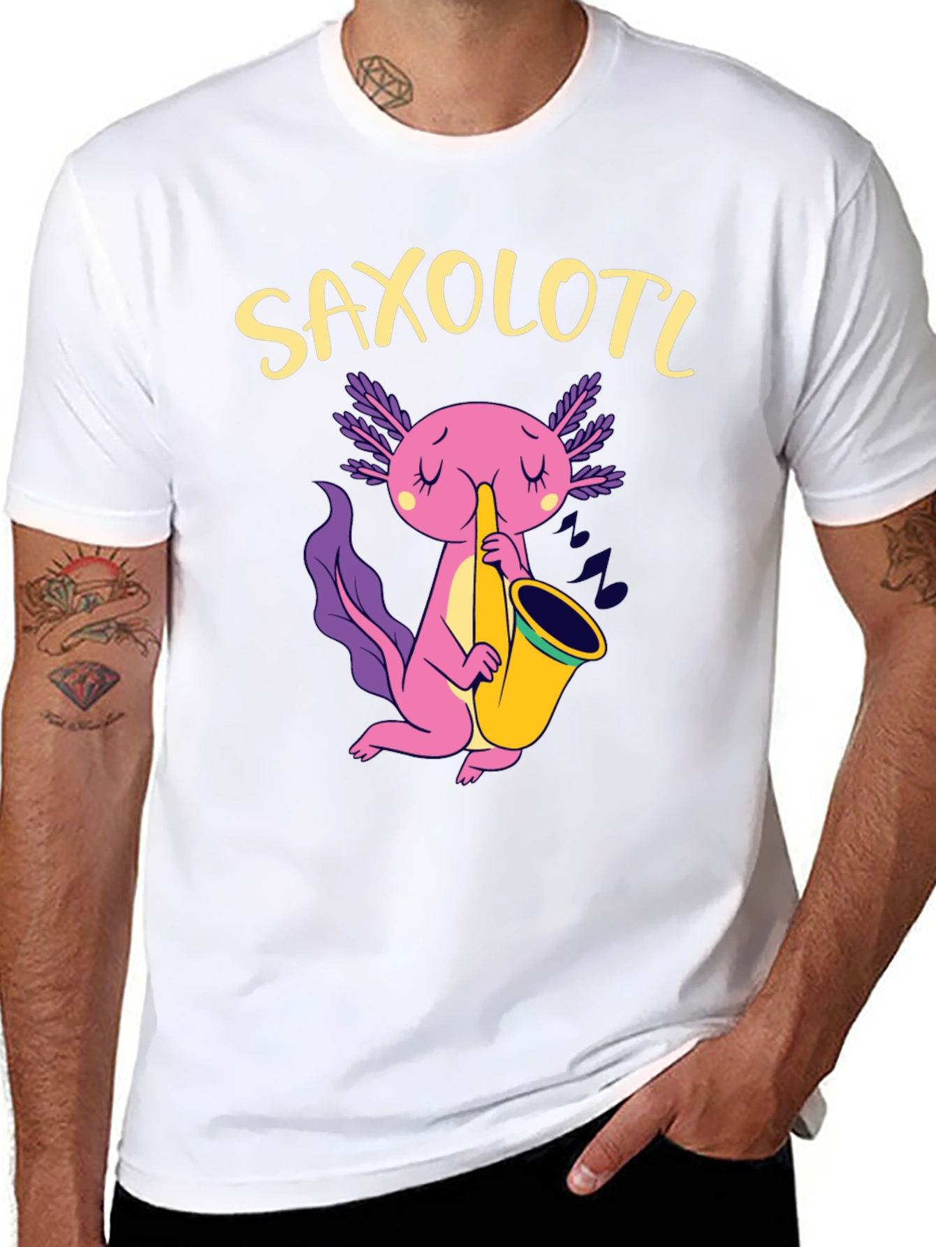 Saxolotl Black T-Shirt - Axolotl Saxophone Player