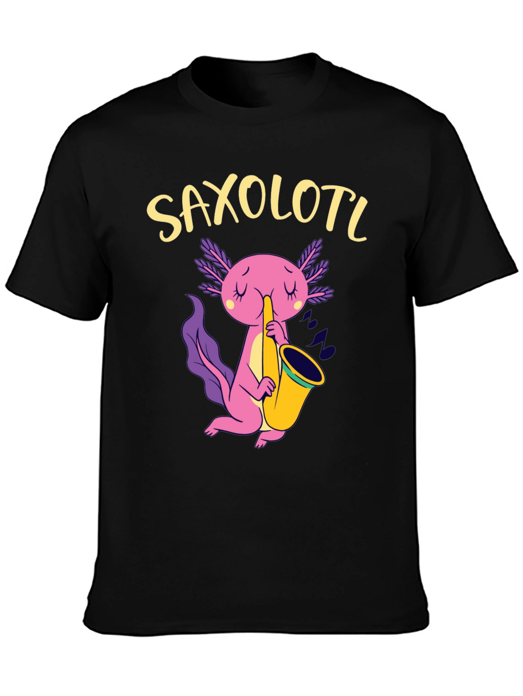 Saxolotl Black T-Shirt - Axolotl Saxophone Player