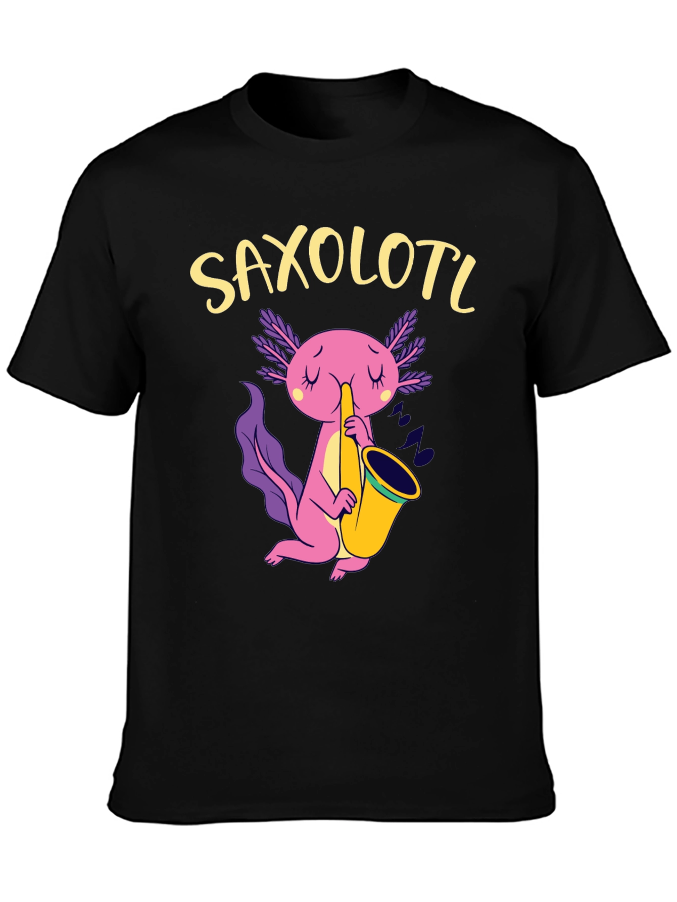 Saxolotl Black T-Shirt - Axolotl Saxophone Player