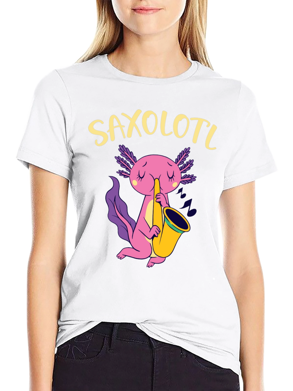 Saxolotl Black T-Shirt - Axolotl Saxophone Player
